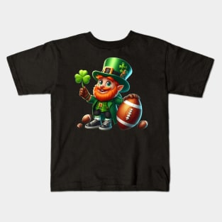 Football Leprechaun Shamrock Irish St Patricks Day Kids T-Shirt